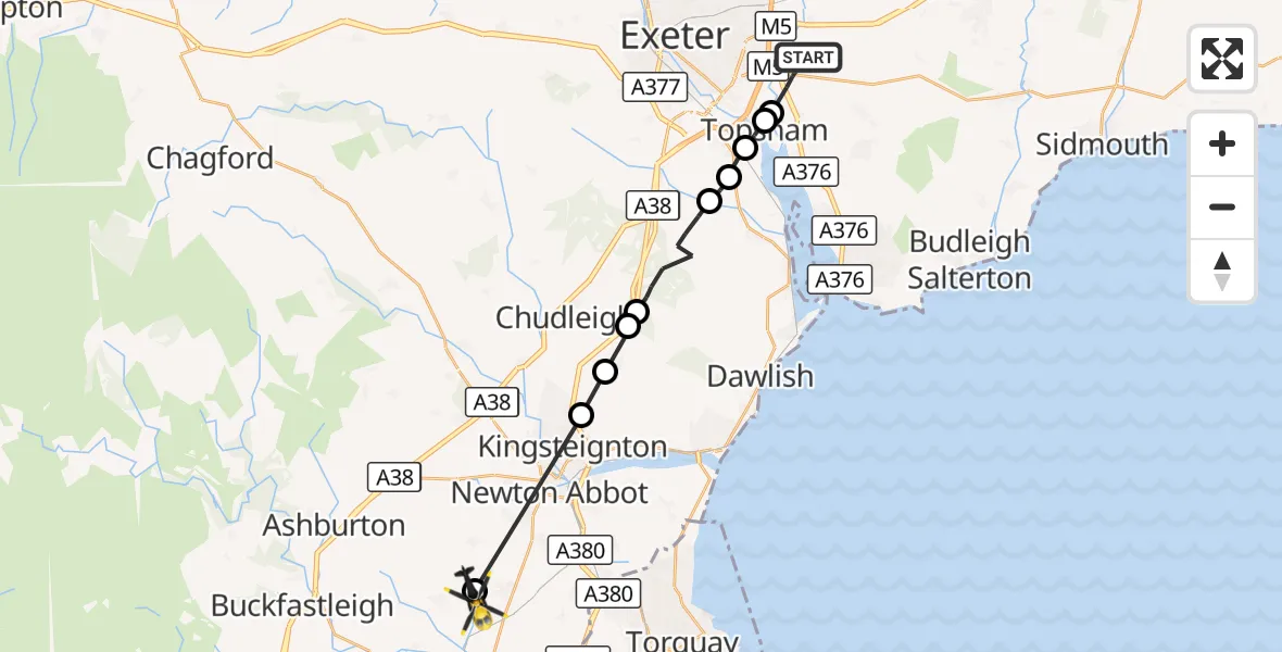 Flight route Police Helicopter Clyst St Mary - Ipplepen, 27 August 2026, 16:26