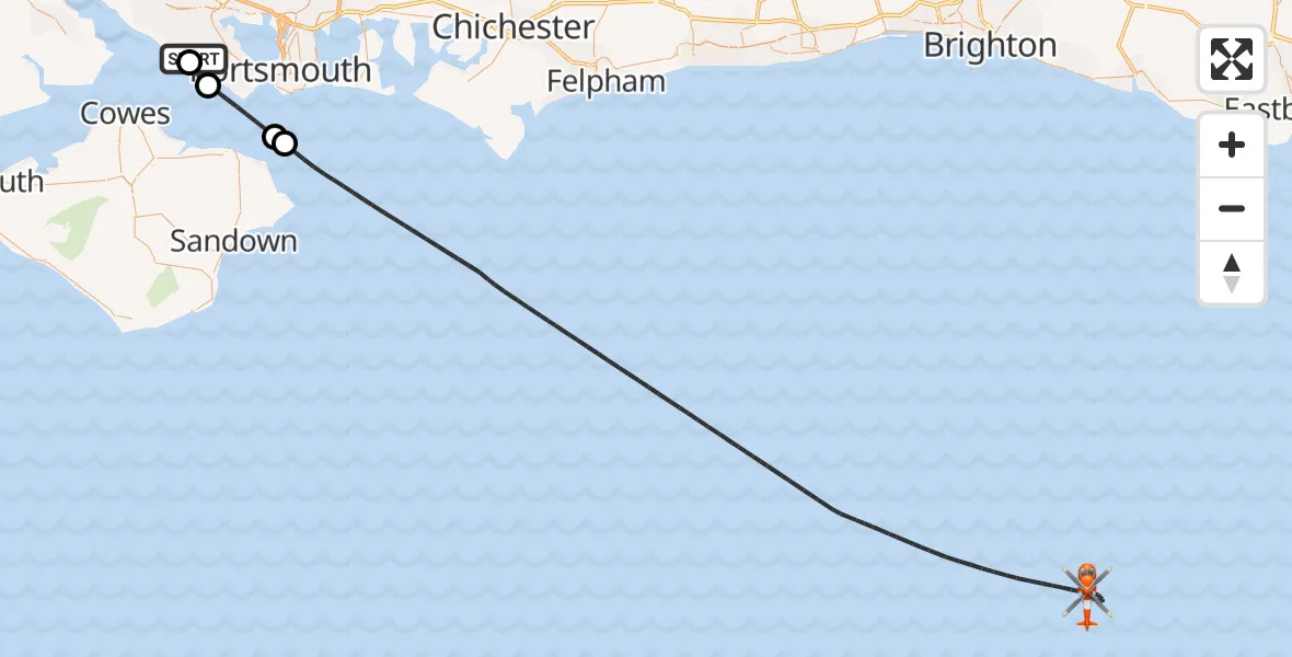 Flight route Coastguard Helicopter Solent Airport - English Channel, 27 August 2026, 16:32