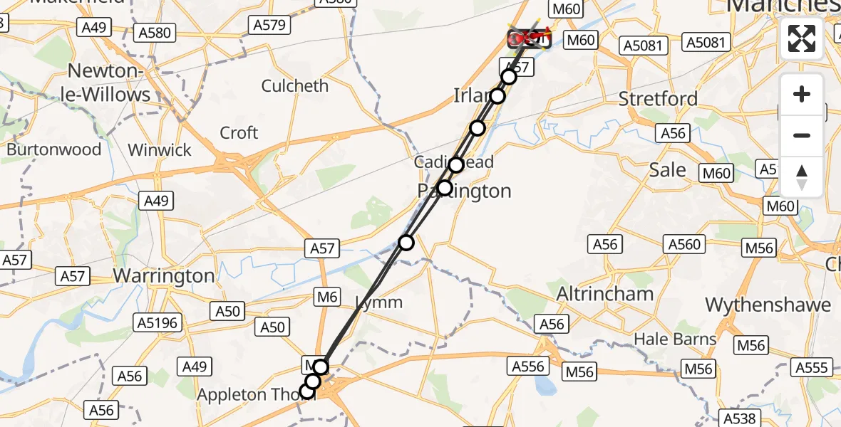 Flight route Air Ambulance Helicopter Manchester Barton Aerodrome - Manchester Barton Aerodrome, 27 August 2026, 16:33