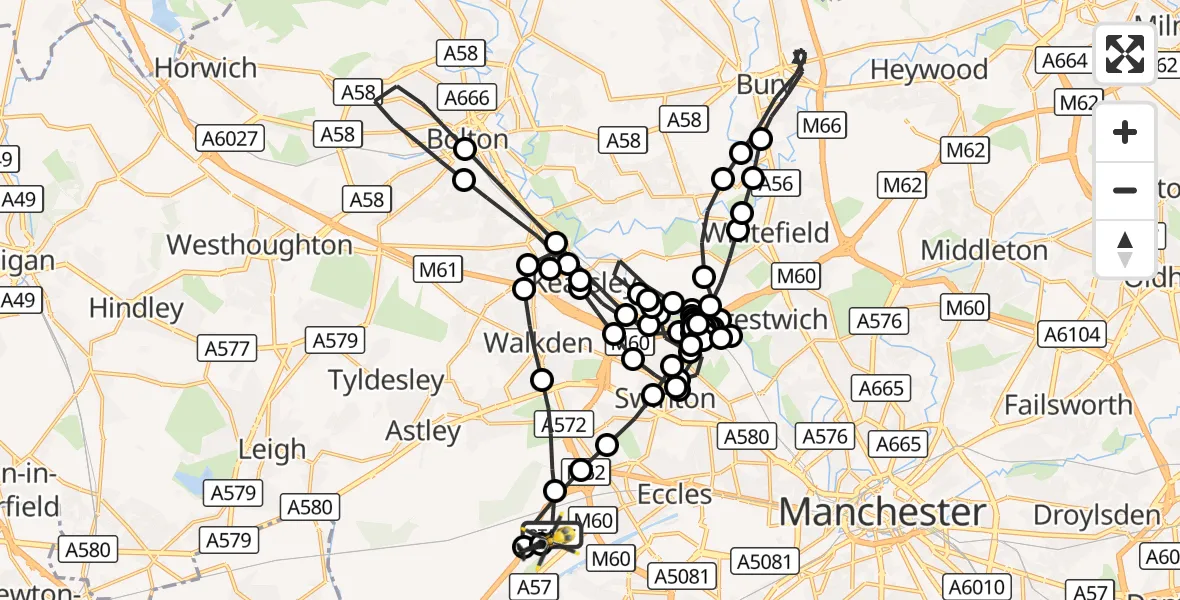 Flight route Police Helicopter Manchester Barton Aerodrome - Manchester Barton Aerodrome, 27 August 2026, 17:04