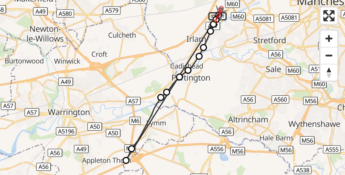 Flight route Air Ambulance Helicopter Manchester Barton Aerodrome - Manchester Barton Aerodrome, 27 August 2026, 17:08