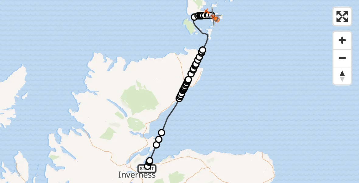 Flight route Coastguard Helicopter Inverness Airport - Kirkwall Airport, 27 August 2026, 17:15