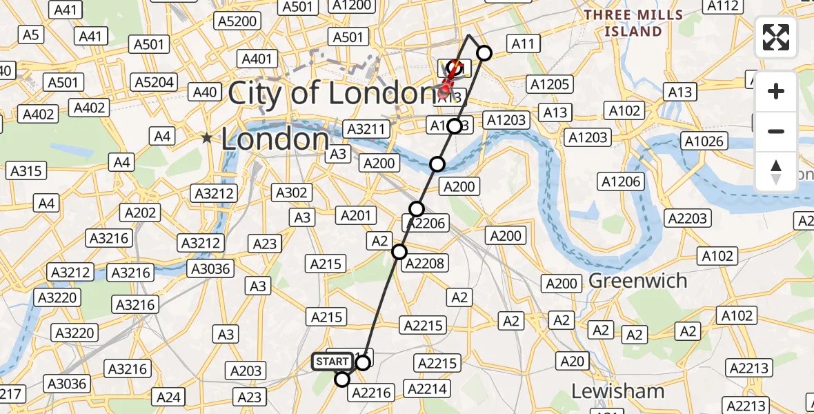 Flight route Air Ambulance Helicopter Kings College London Hospital - Royal London Hospital, 27 August 2026, 17:18