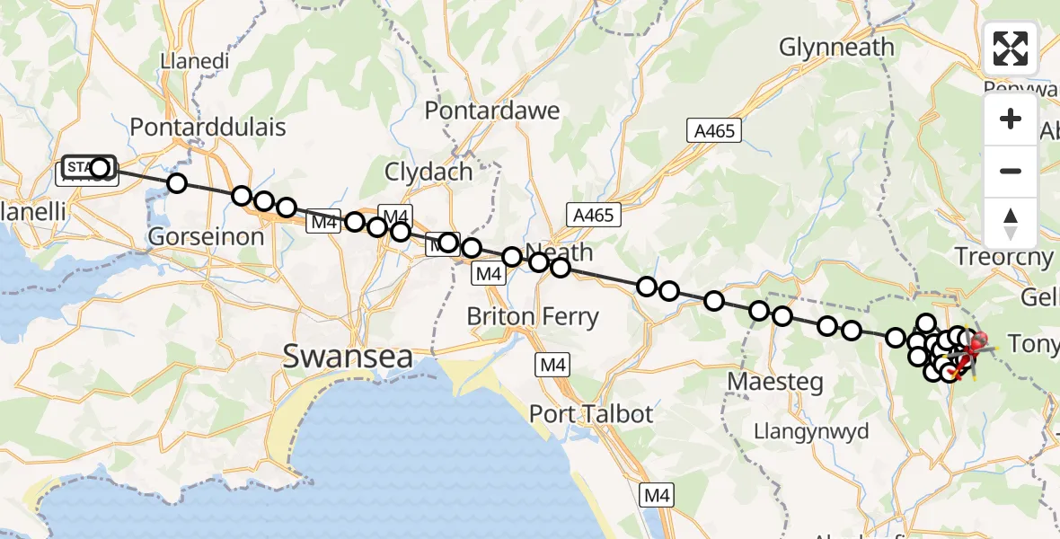 Flight route Air Ambulance Helicopter Dafen - Price Town, 27 August 2026, 17:20