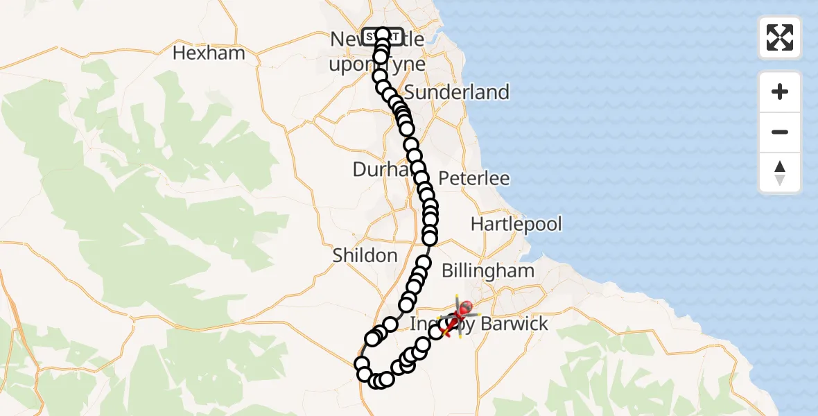 Flight route Air Ambulance Helicopter High Heaton - Egglescliffe, 27 August 2026, 17:26