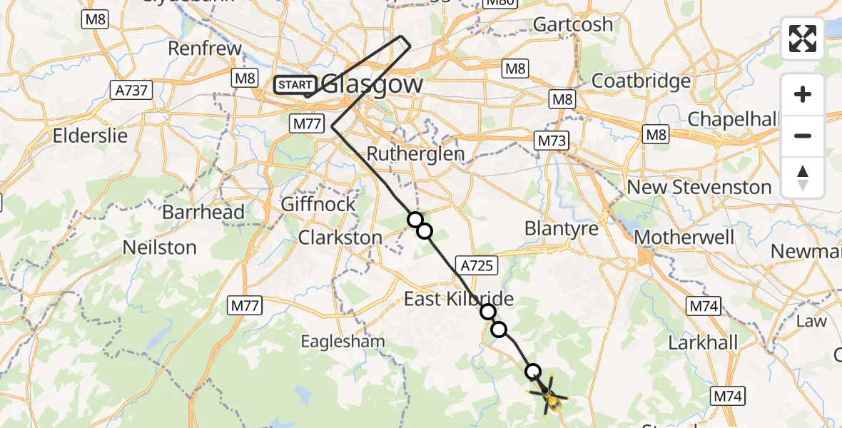 Flight route Police Helicopter Glasgow - Chapelton, 27 August 2026, 17:26