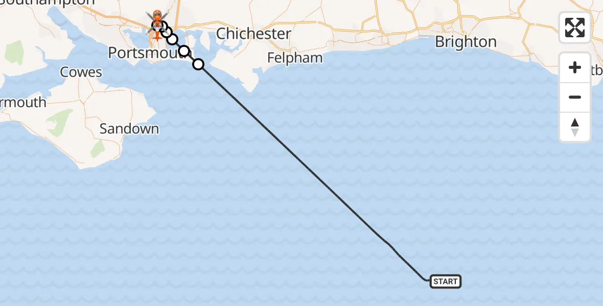 Flight route Coastguard Helicopter English Channel - Queen Alexandra Hospital, 27 August 2026, 18:08