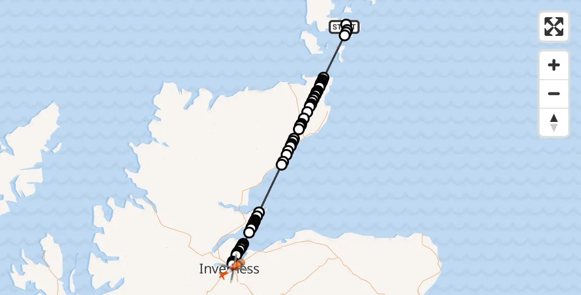 Flight route Coastguard Helicopter Kirkwall Airport - Inverness, 27 August 2026, 18:11