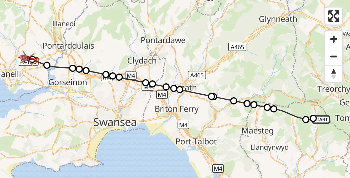 Flight route Air Ambulance Helicopter Price Town - Dafen, 27 August 2026, 18:34