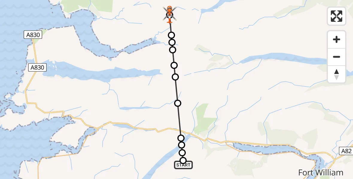 Flight route Coastguard Helicopter Bealach Allt na Cruaiche - Coire na Gaoithe 'n Ear, 27 August 2026, 19:03