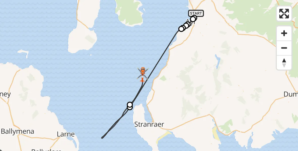Flight route Coastguard Helicopter Glasgow Prestwick Airport - Inner Seas, 27 August 2026, 19:11