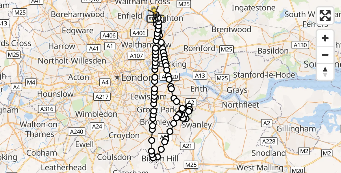 Flight route Police Helicopter Sewardstonebury - Metropolitan Police Air Support Unit Lippitts Hill, 27 August 2026, 19:22