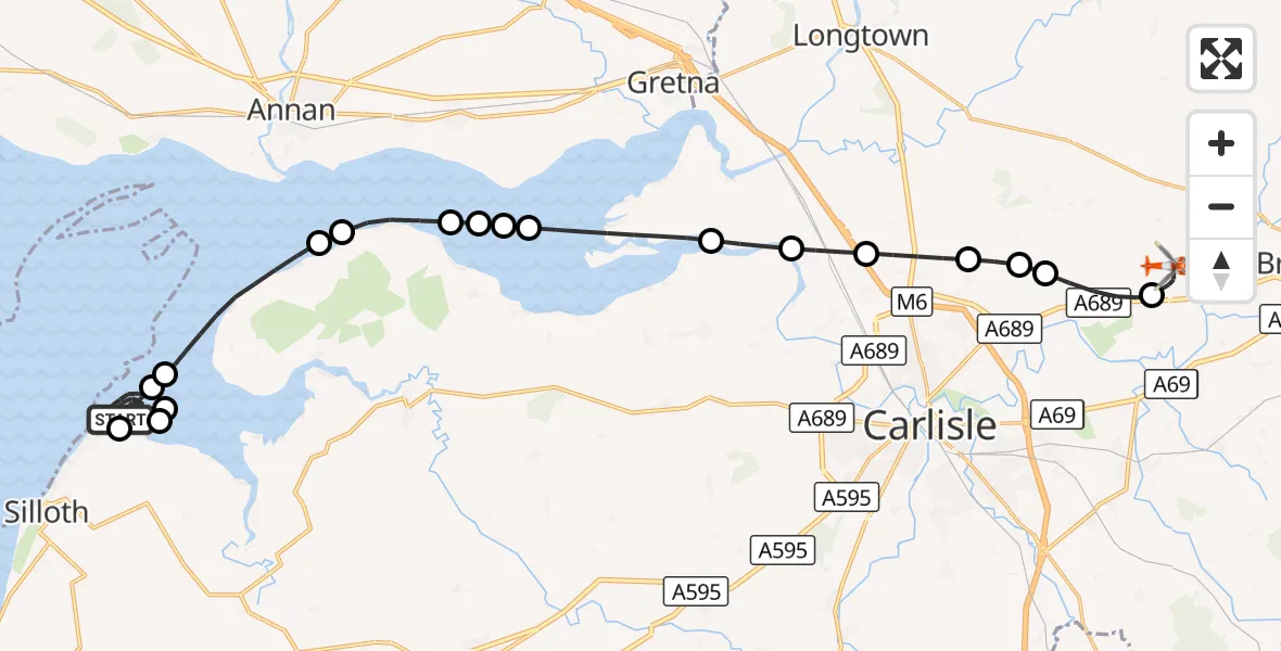 Flight route Coastguard Helicopter Skinburness - Carlisle Lake District Airport, 27 August 2026, 19:28
