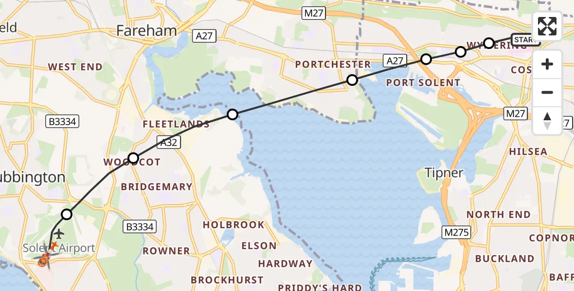Flight route Coastguard Helicopter Queen Alexandra Hospital - Solent Airport, 27 August 2026, 19:33