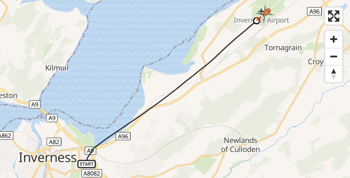 Flight route Coastguard Helicopter Inverness - Inverness Airport, 27 August 2026, 19:59