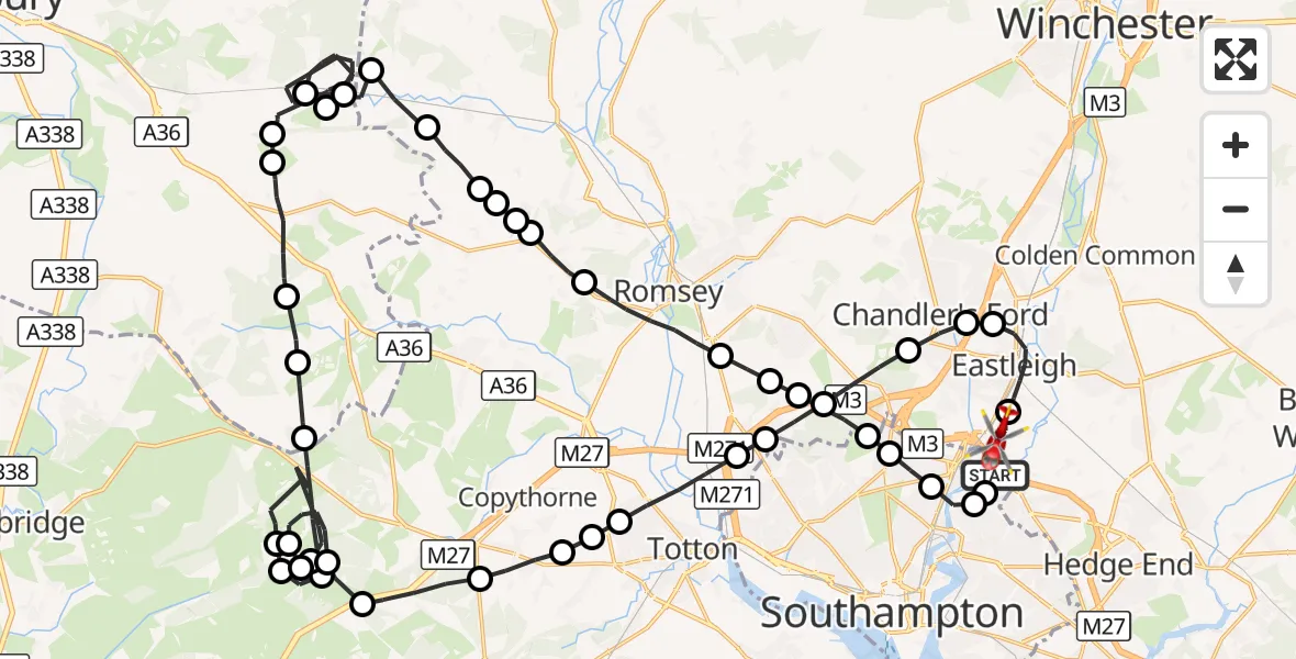 Flight route Air Ambulance Helicopter Southampton Airport - Southampton Airport, 27 August 2026, 20:44
