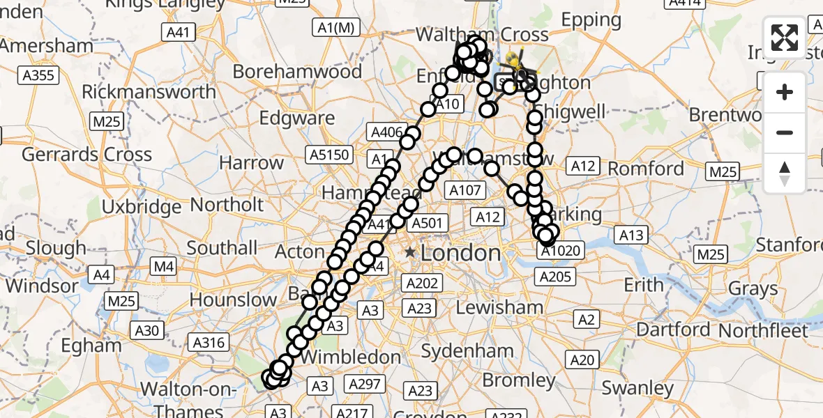 Flight route Police Helicopter Sewardstonebury - Sewardstonebury, 27 August 2026, 20:48