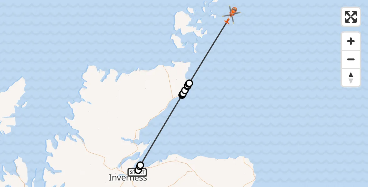 Flight route Coastguard Helicopter Inverness Airport - North Sea, 27 August 2026, 21:27