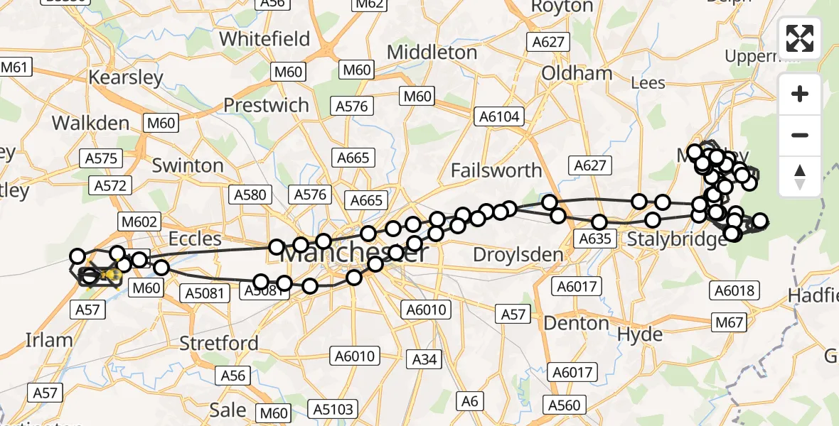 Flight route Police Helicopter Manchester Barton Aerodrome - Manchester Barton Aerodrome, 28 August 2026, 00:23