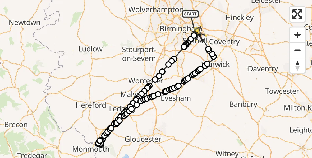 Flight route Police Helicopter Sutton Coldfield - Birmingham Airport, 28 August 2026, 02:20