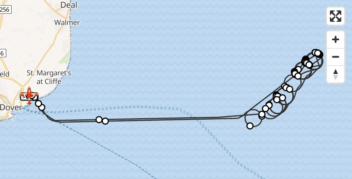 Flight route Coastguard Drone Langdon Battery Heliport - Swingate Airfield, 28 August 2026, 03:12
