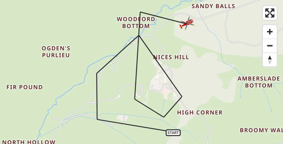 Flight route Air Ambulance Helicopter New Forest - New Forest, 28 August 2026, 07:35