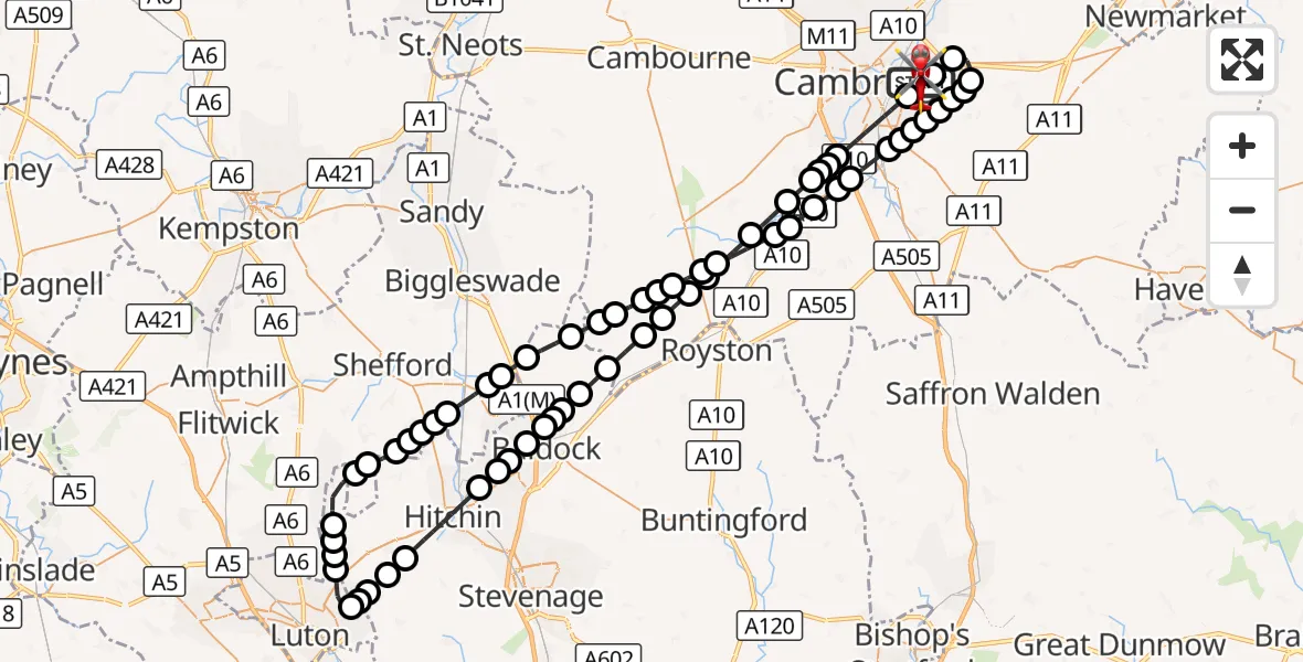 Flight route Air Ambulance Helicopter Cambridge City Airport - Cambridge City Airport, 28 August 2026, 07:53