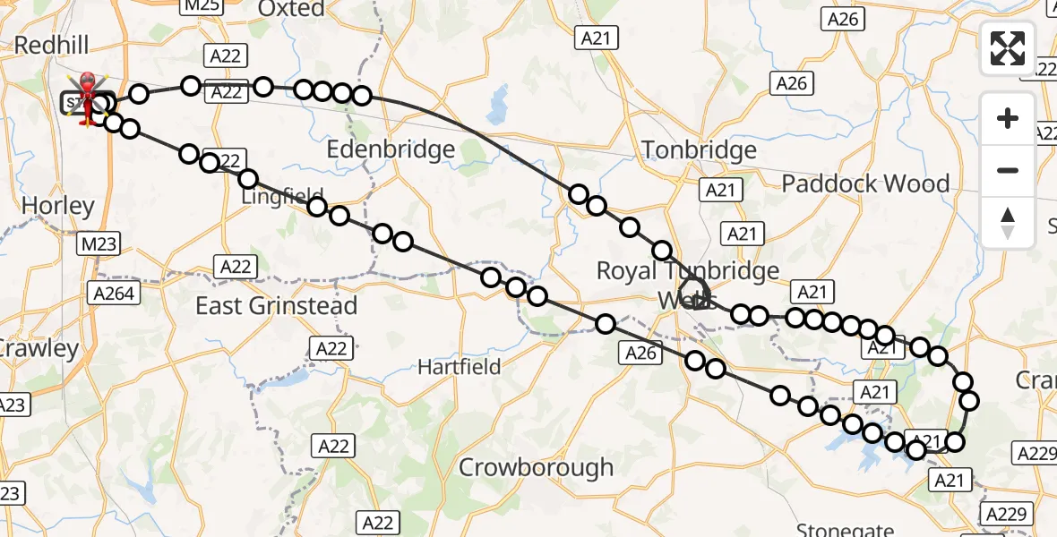 Flight route Air Ambulance Helicopter Redhill Aerodrome - Redhill Aerodrome, 28 August 2026, 08:02