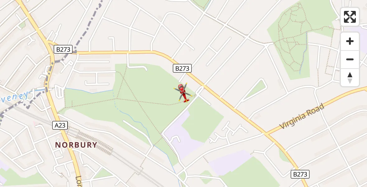 Flight route Air Ambulance Helicopter Thornton Heath - Thornton Heath, 28 August 2026, 08:14
