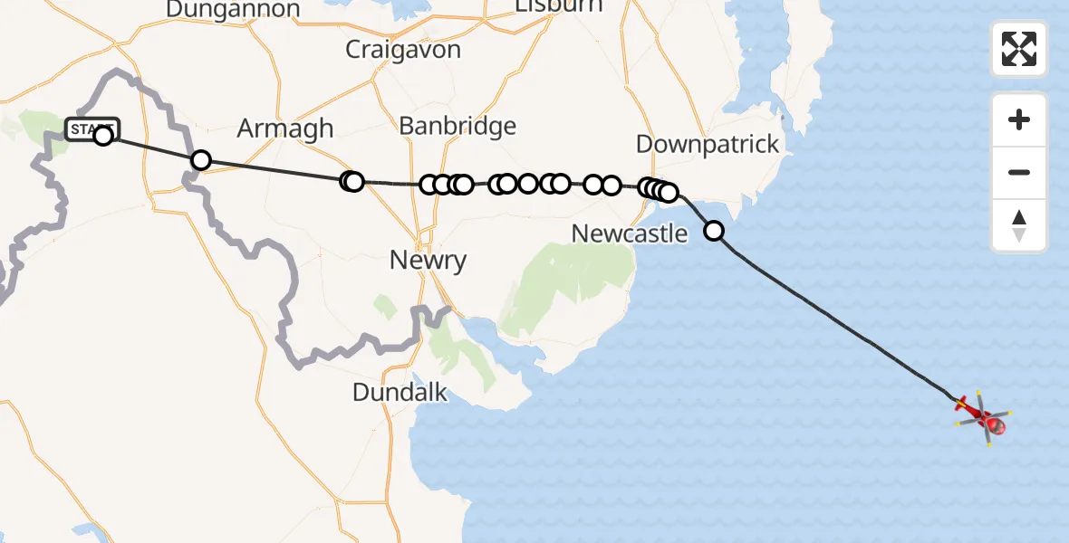 Flight route Air Ambulance Helicopter Bragan ED - Irish Sea, 28 August 2026, 09:03