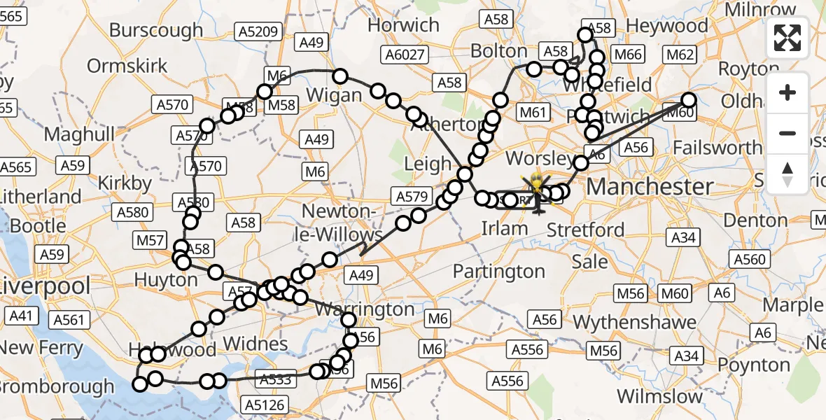 Flight route Police Helicopter Irlam - Eccles, 28 August 2026, 09:11