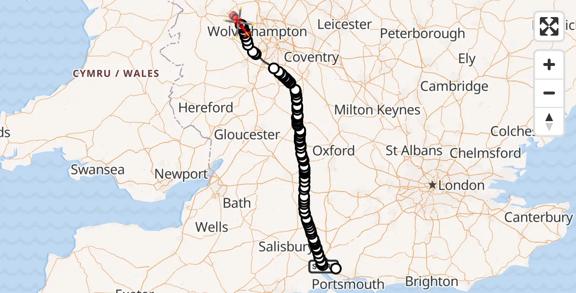 Flight route Air Ambulance Helicopter Mansbridge - Shifnal, 28 August 2026, 09:14