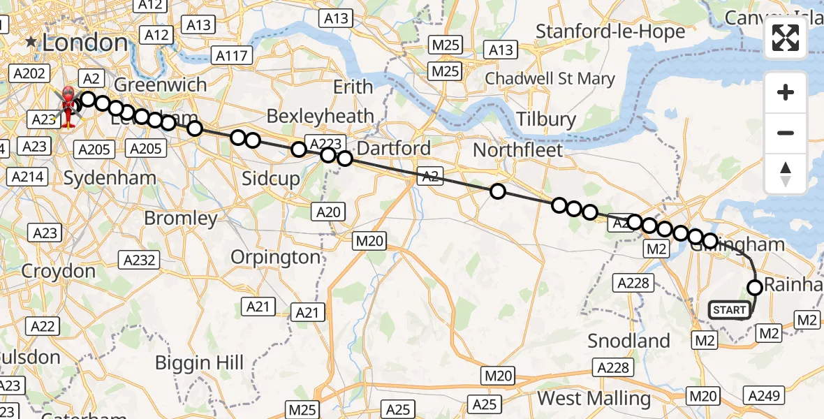 Flight route Air Ambulance Helicopter Chatham - Kings College London Hospital, 28 August 2026, 09:38