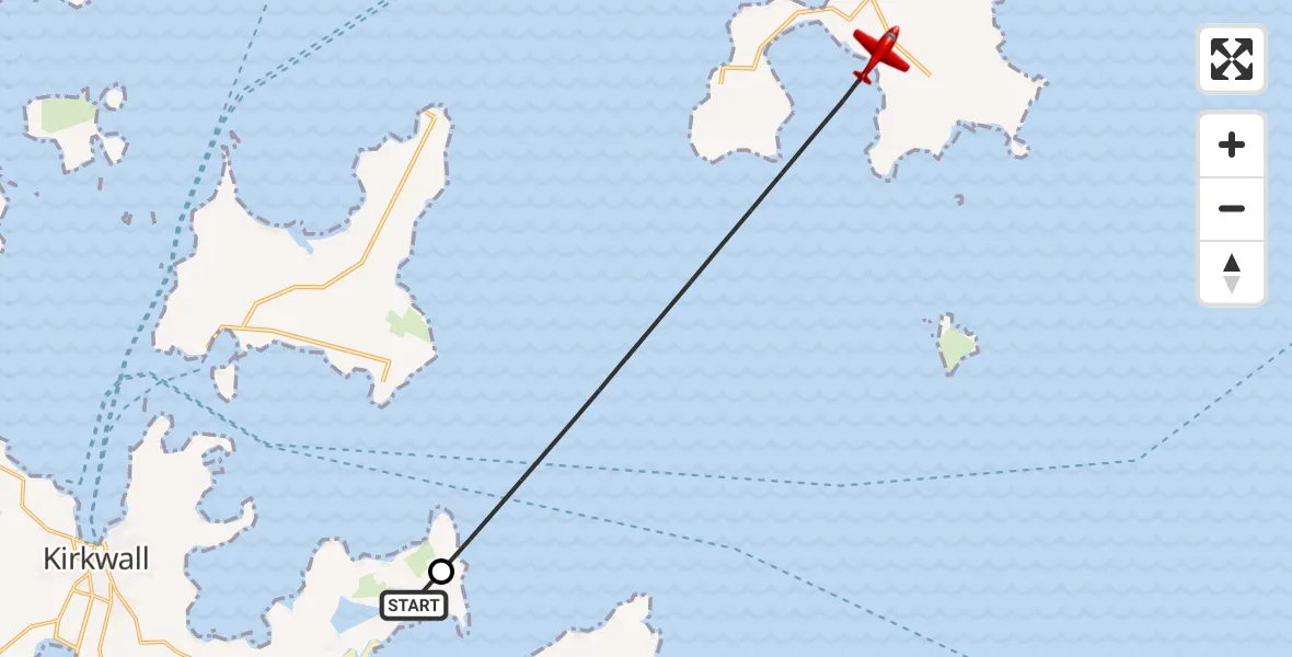 Flight route Air Ambulance Aircraft Tankerness - North Atlantic Ocean, 28 August 2026, 09:55