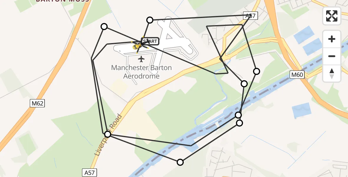 Flight route Police Helicopter Manchester Barton Aerodrome - Manchester Barton Aerodrome, 28 August 2026, 10:16