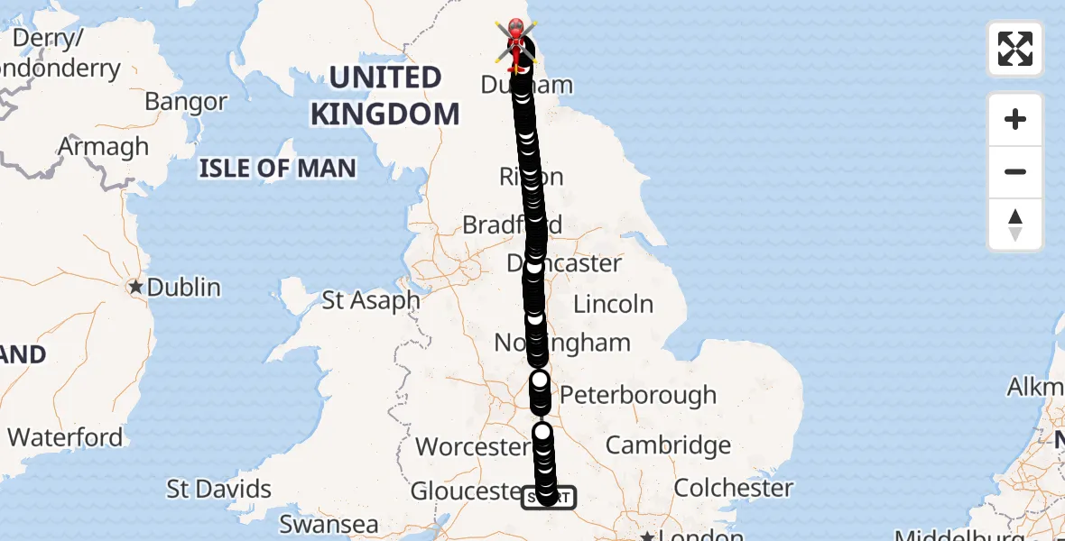 Flight route Air Ambulance Helicopter London Oxford Airport - Newcastle International Airport, 28 August 2026, 11:06