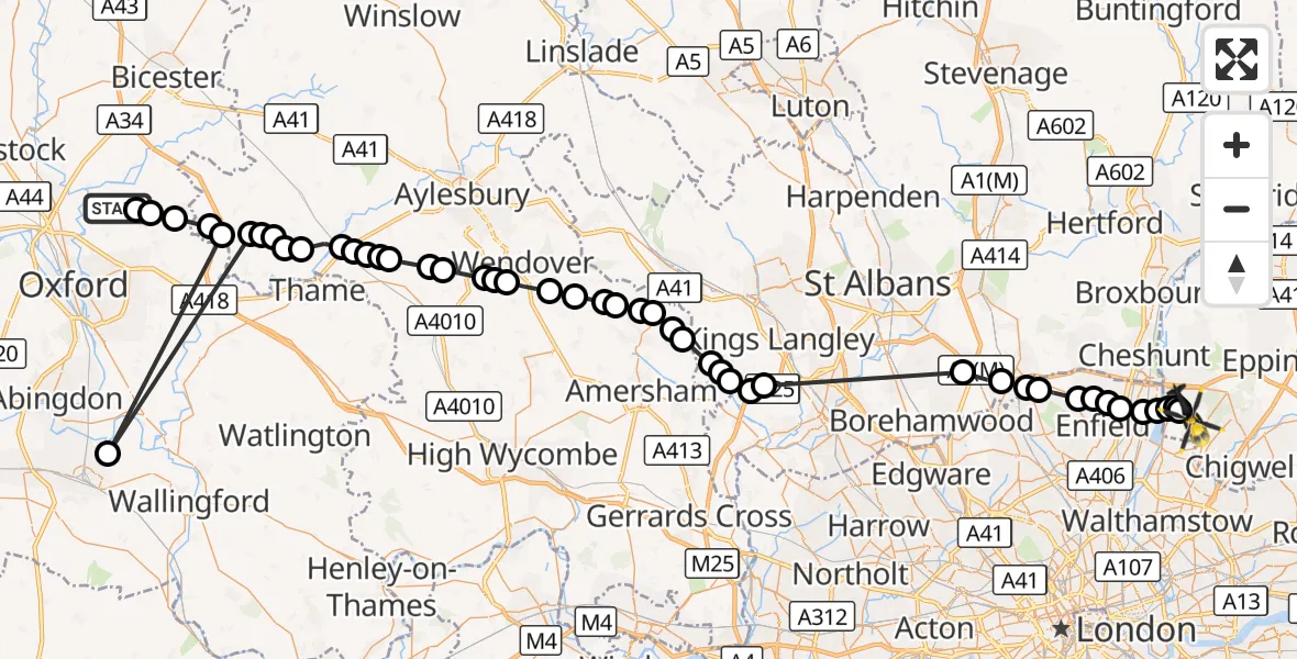 Flight route Police Helicopter Noke - Sewardstonebury, 28 August 2026, 11:17