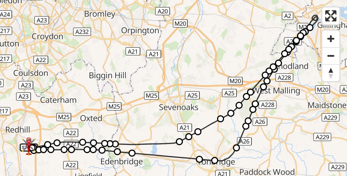 Flight route Air Ambulance Helicopter Redhill Aerodrome - Redhill Aerodrome, 28 August 2026, 12:08
