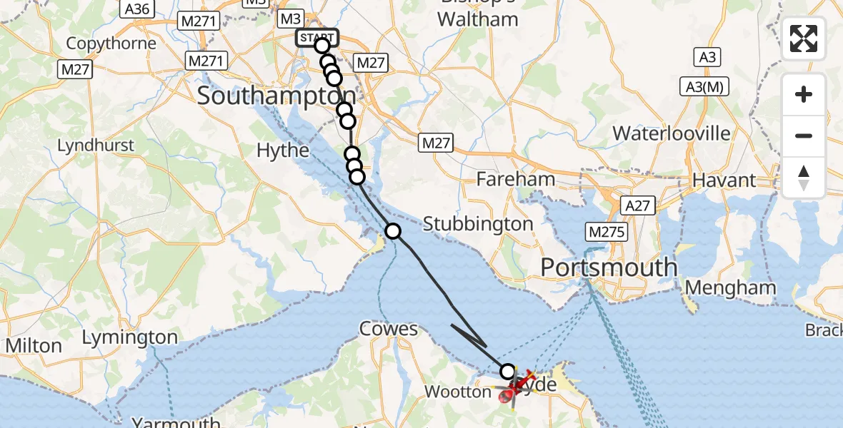 Flight route Air Ambulance Helicopter Mansbridge - Ryde, 28 August 2026, 12:55