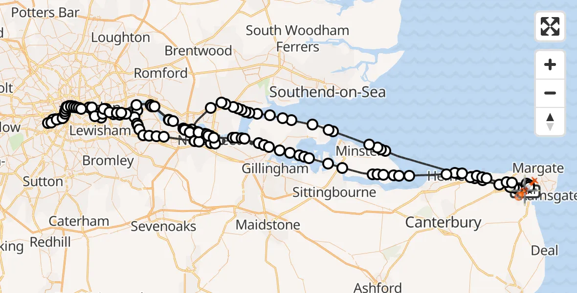 Flight route Coastguard Helicopter Manston Airport - Manston Airport, 28 August 2026, 13:06