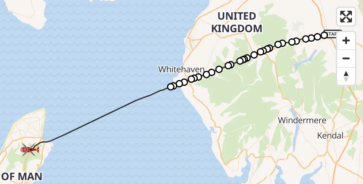 Flight route Air Ambulance Helicopter Penrith - Irish Sea, 28 August 2026, 13:32