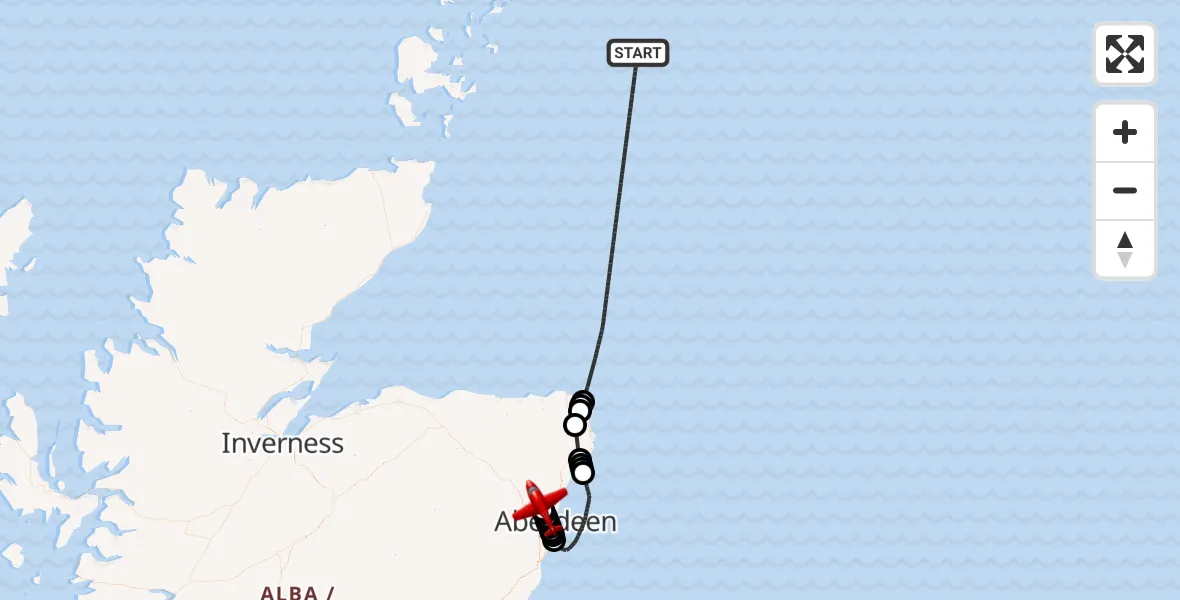 Flight route Air Ambulance Aircraft North Sea - Aberdeen International Airport, 28 August 2026, 13:33