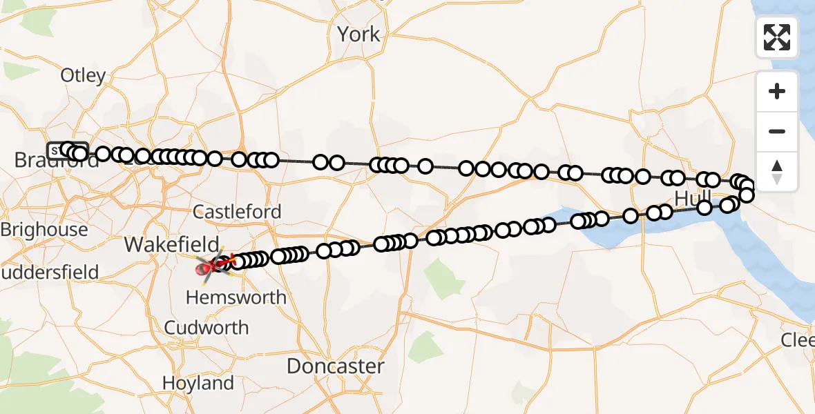 Flight route Air Ambulance Helicopter Undercliffe - YAA Nostell Helicopter Port, 28 August 2026, 14:21