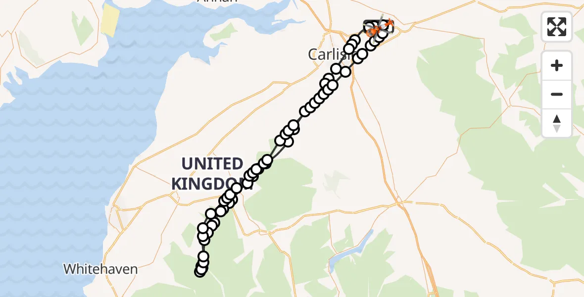 Flight route Coastguard Helicopter Carlisle Lake District Airport - Carlisle Lake District Airport, 28 August 2026, 14:46