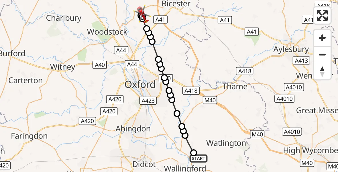 Flight route Air Ambulance Helicopter RAF Benson - Kirtlington, 28 August 2026, 14:56