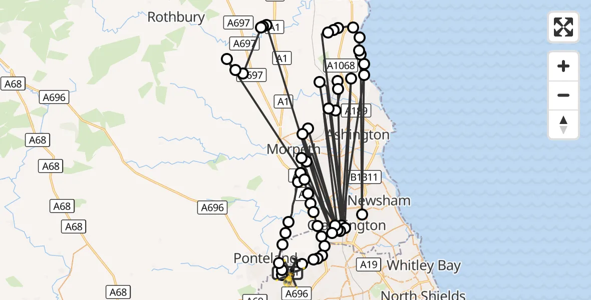 Flight route Police Helicopter Newcastle International Airport - Newcastle International Airport, 28 August 2026, 15:01