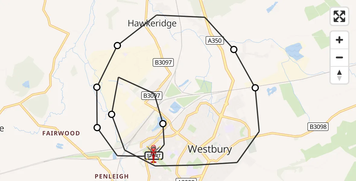 Flight route Air Ambulance Helicopter Westbury - Westbury, 28 August 2026, 16:01