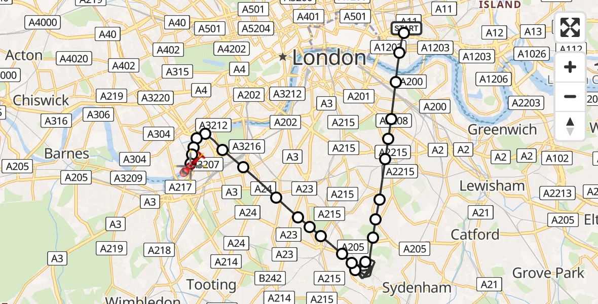 Flight route Air Ambulance Helicopter Royal London Hospital - London Heliport, 28 August 2026, 16:23