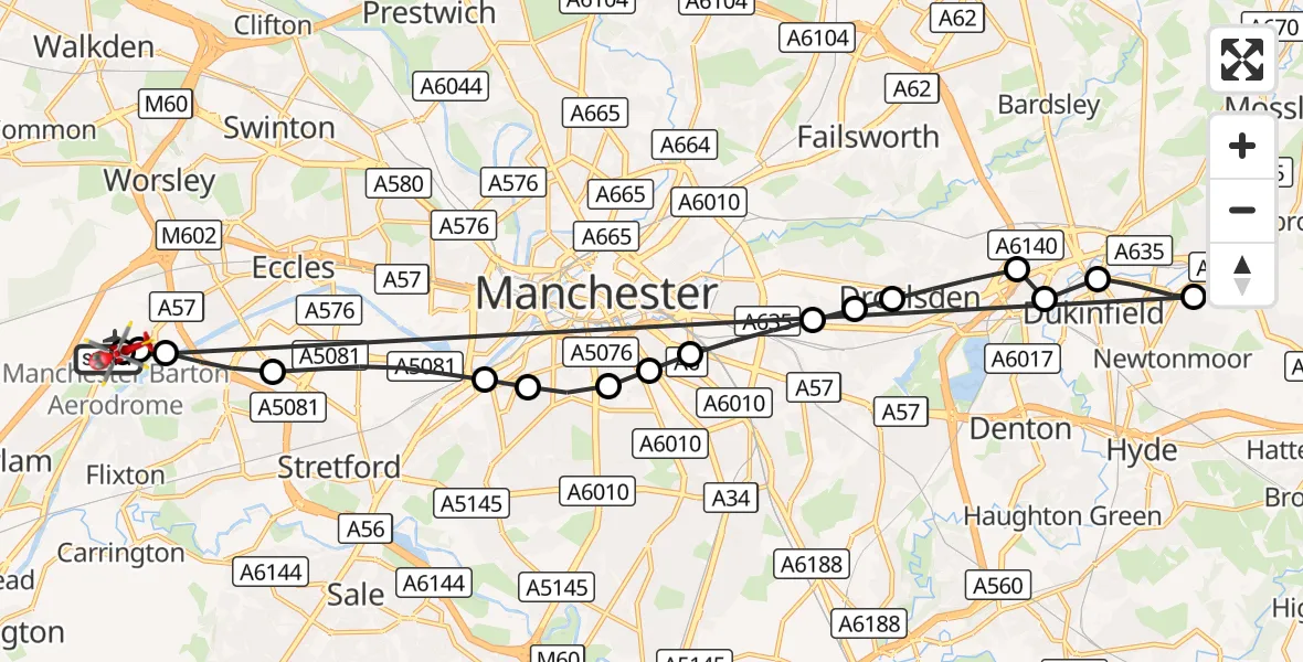Flight route Air Ambulance Helicopter Manchester Barton Aerodrome - Manchester Barton Aerodrome, 28 August 2026, 16:57