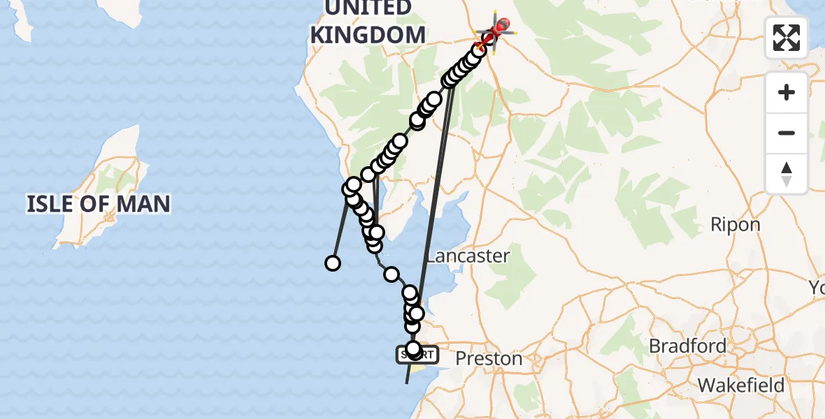 Flight route Air Ambulance Helicopter Blackpool Airport - Brougham, 28 August 2026, 17:04
